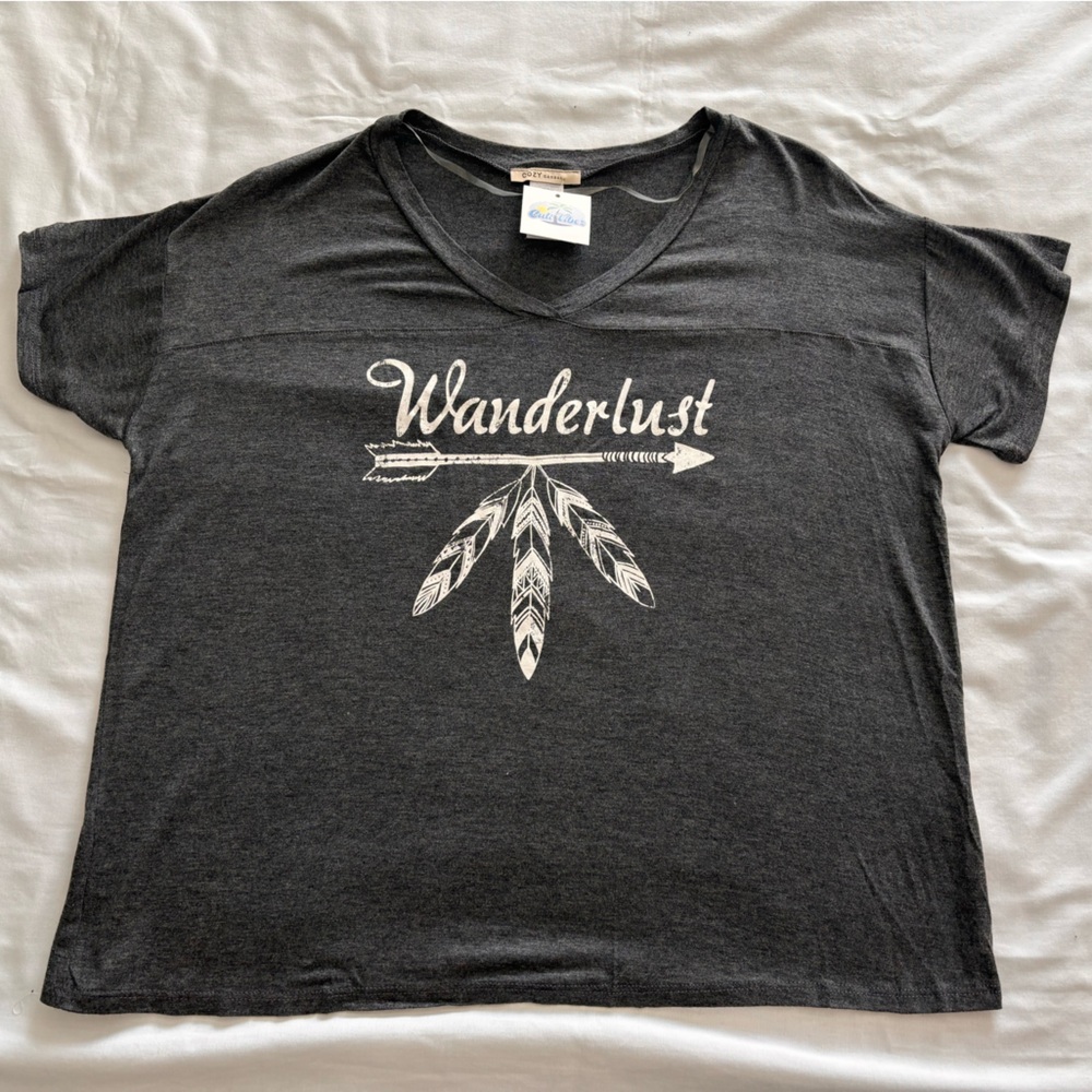 Cozy Casual Charcoal Gray T-Shirt with Wanderlust Design